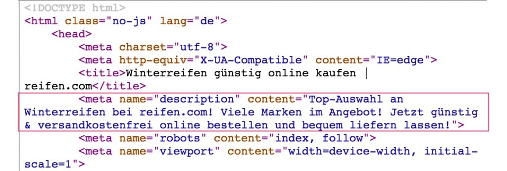HTML-Quelltext mit Meta-Description
